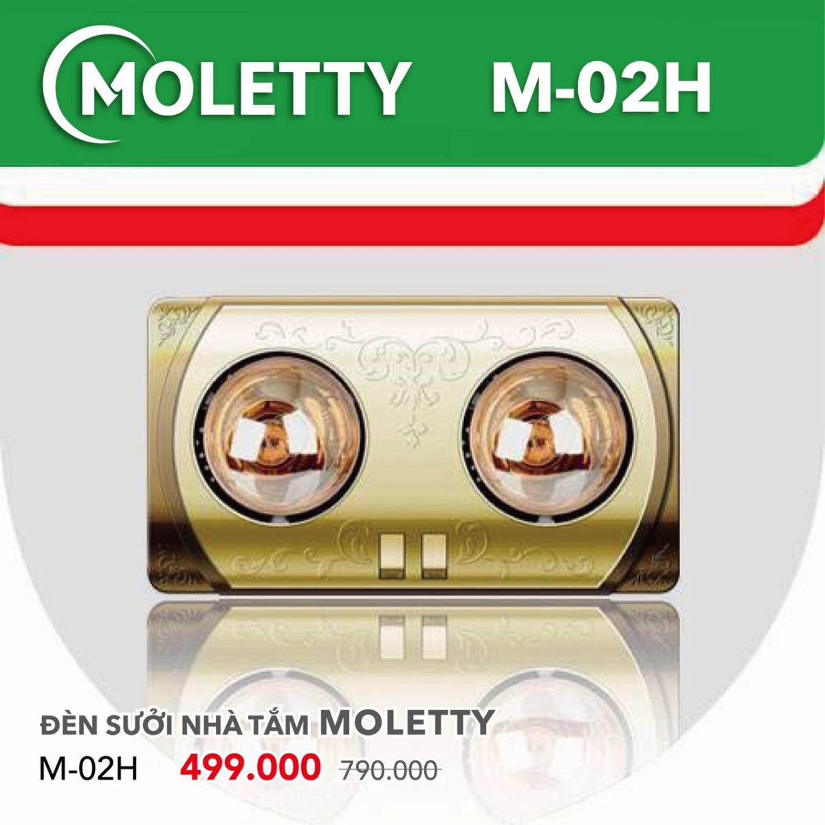 Đèn sưởi nhà tắm Moletty 2 bóng vàng M-02H
