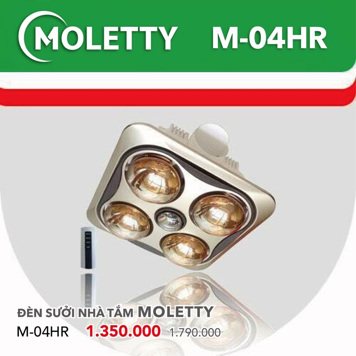 Đèn sưởi nhà tắm Moletty âm trần 4 bóng điều khiển M-04HR
